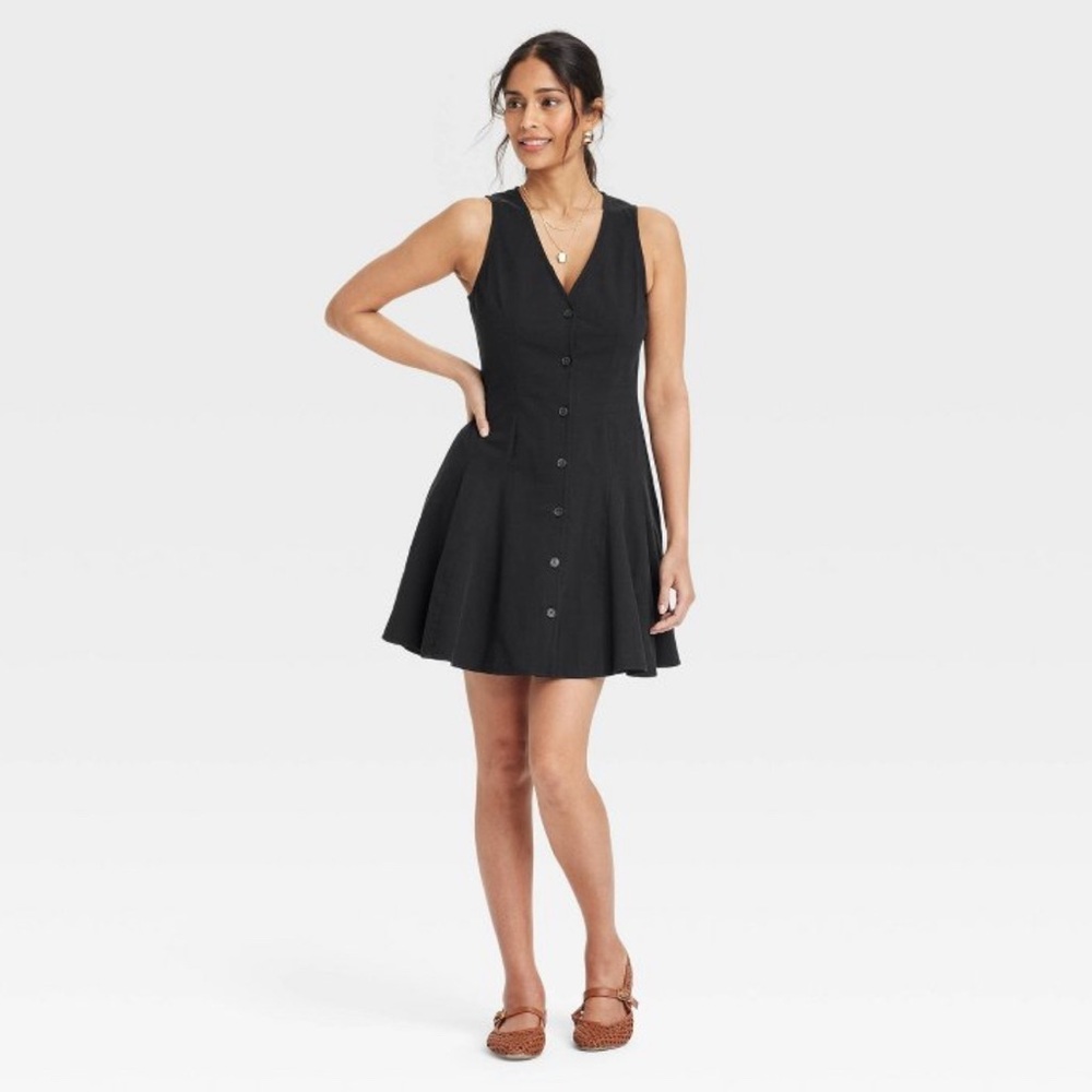 Universal Thread Button Front Godet Mini A-Line Sleeveless Mini Dress